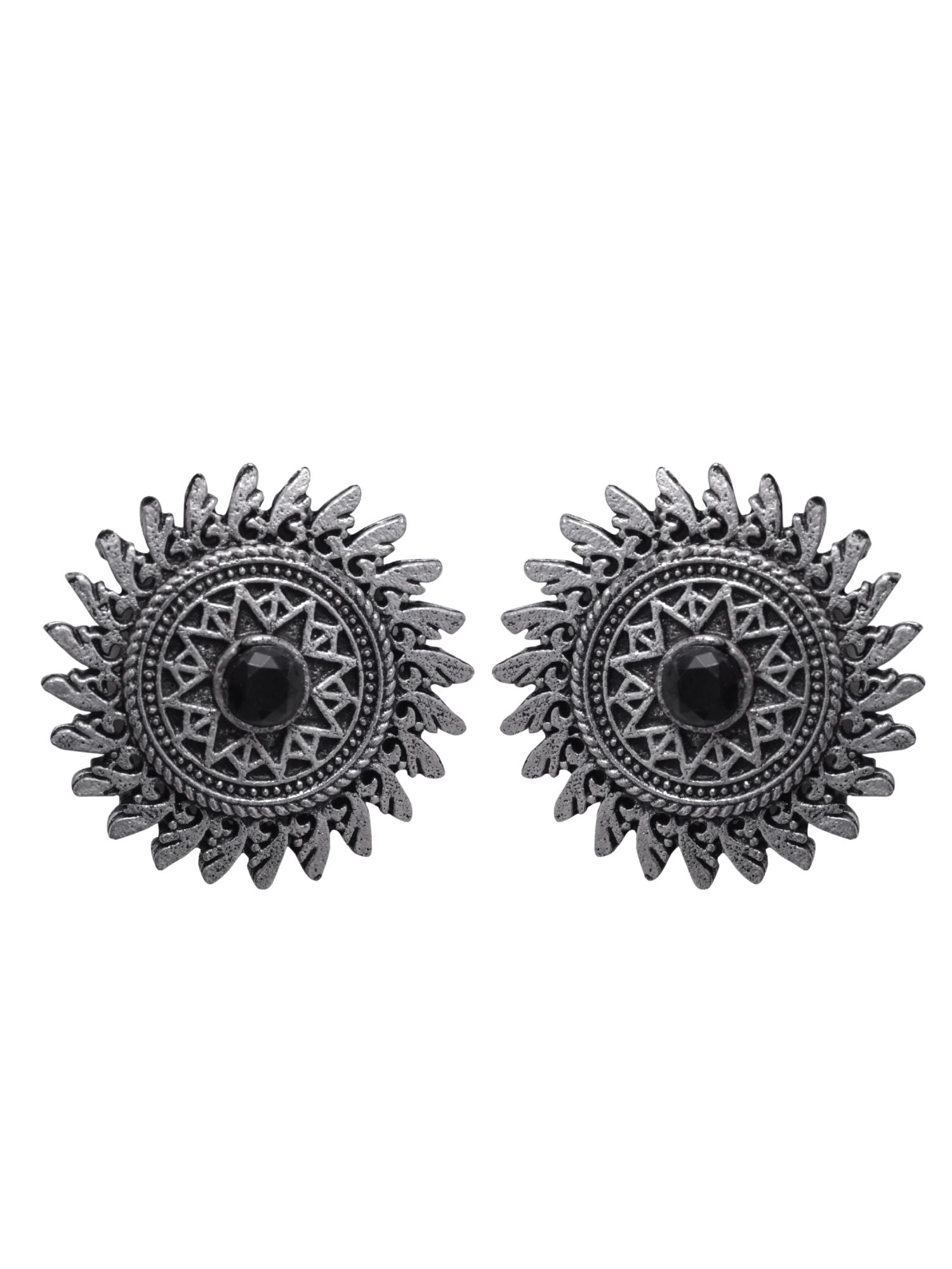 oxidized Silver black stone stud earrings for Women. Perfect for parties, weddings, festivals. Shop now!