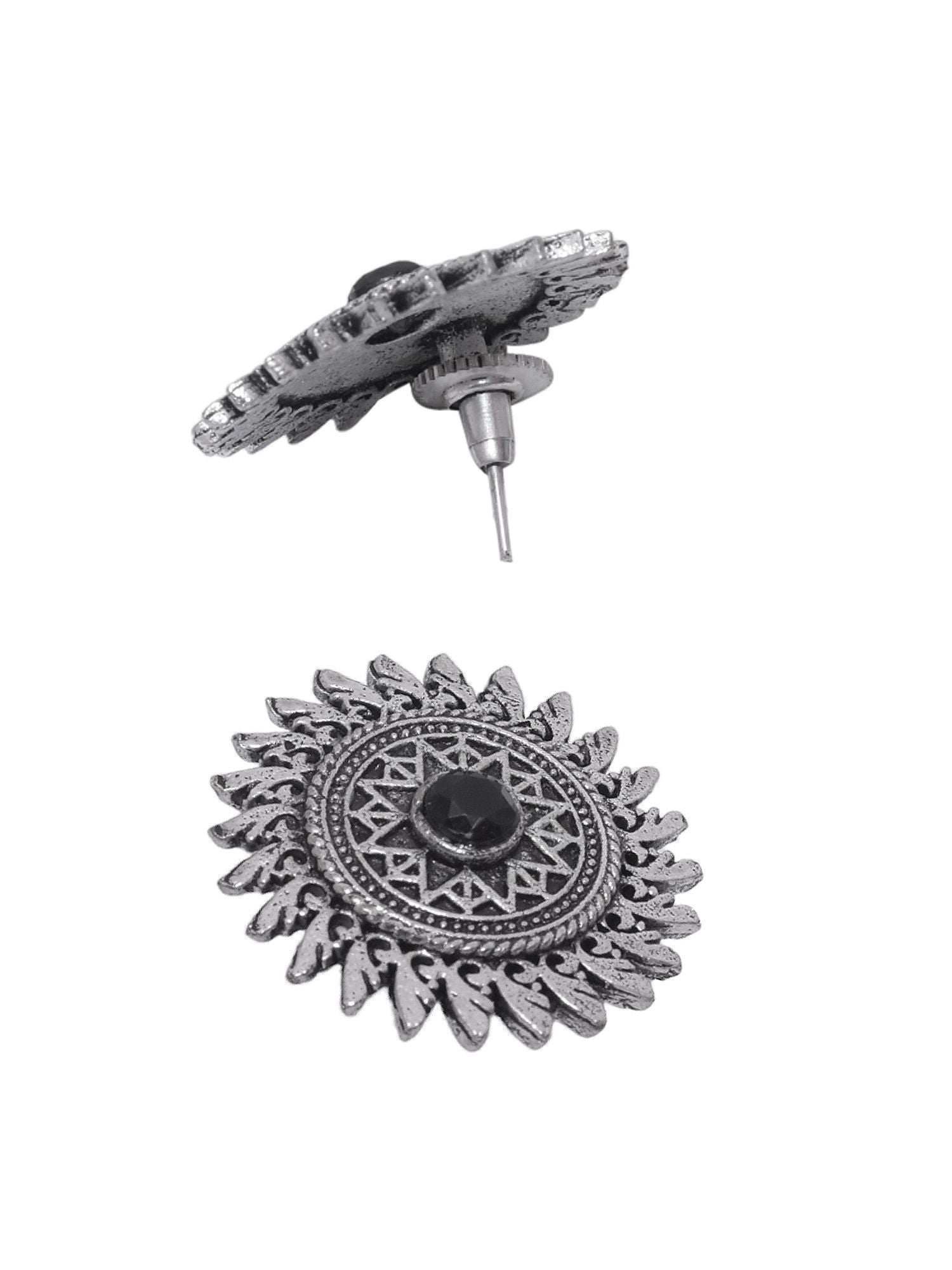 oxidized Silver black stone stud earrings for Women. Perfect for parties, weddings, festivals. Shop now!