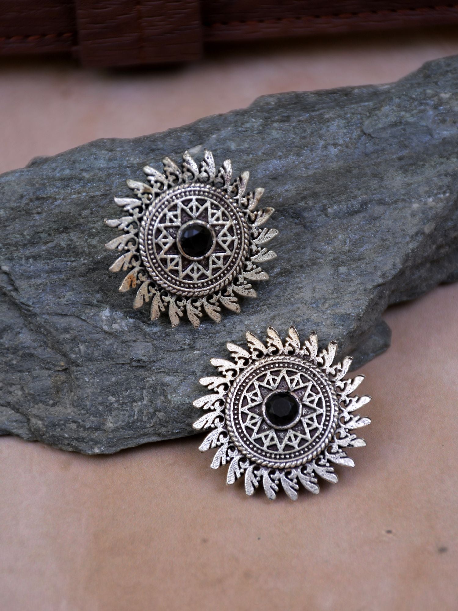 oxidized Silver black stone stud earrings for Women. Perfect for parties, weddings, festivals. Shop now!