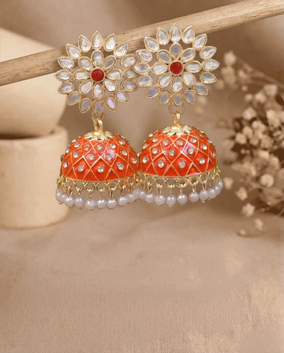 Gold Plated Meenakari Jhumki Style Earrings for Women Party Wear