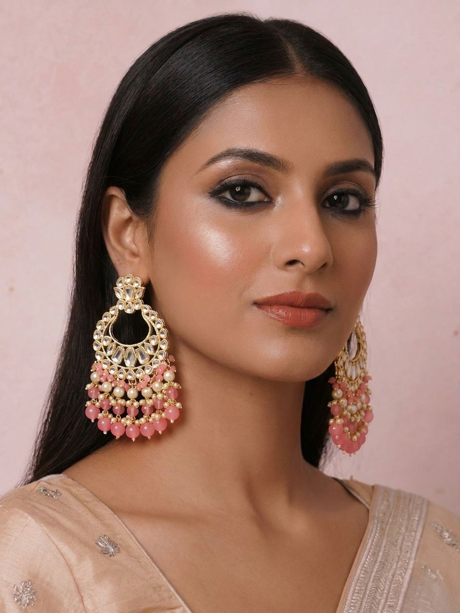Nigar Kundan Earrings- Indian Party Wear Pearl Chandbali Earrings for Women