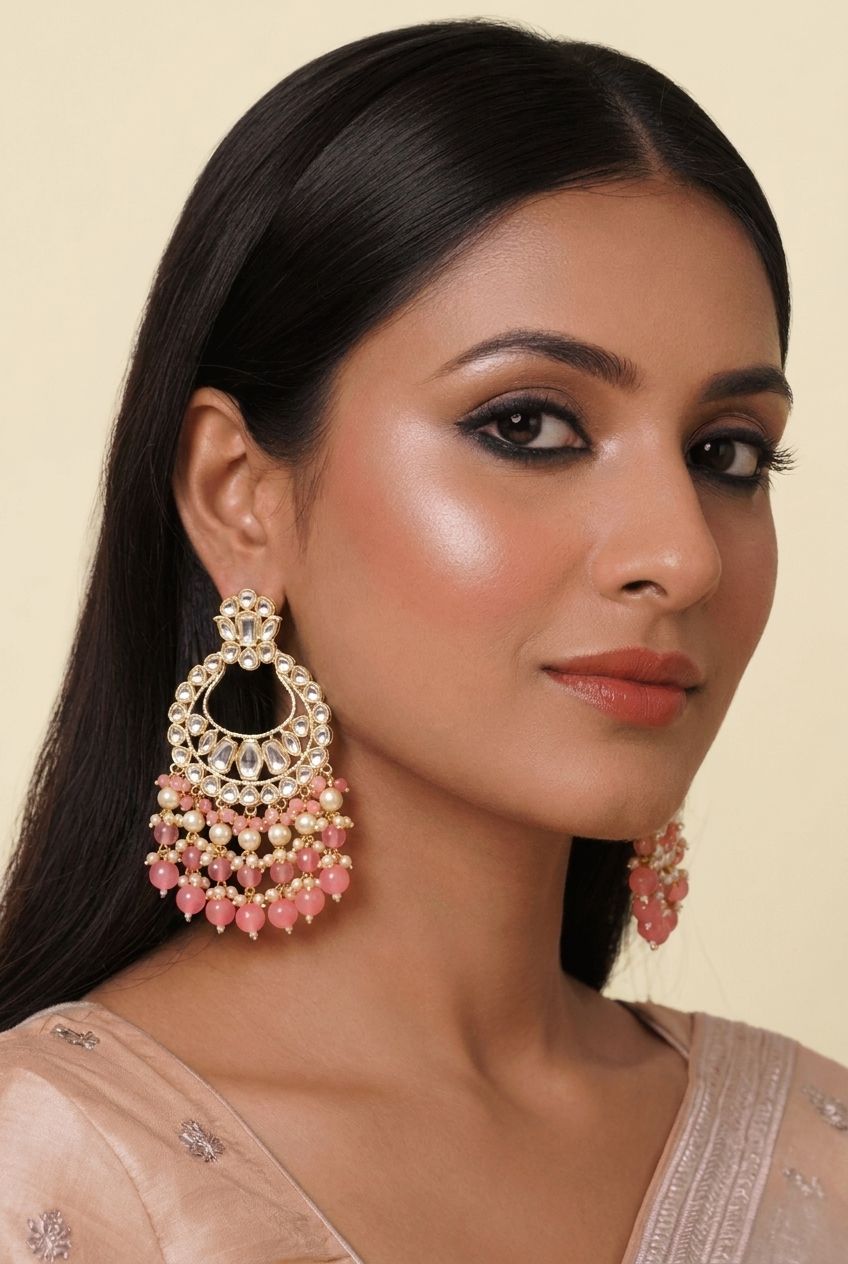 Nigar Kundan Earrings- Indian Party Wear Pearl Chandbali Earrings for Women