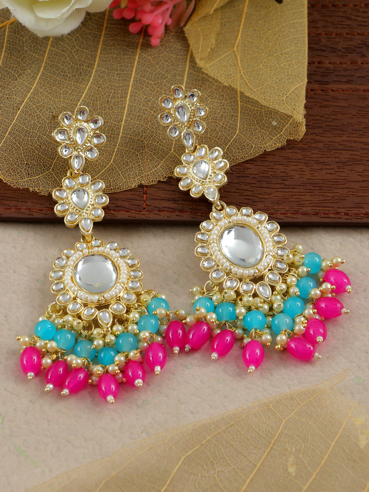 Meera Earrings- MultiColored Pearls Long Indian Wedding Earrings for WOmen