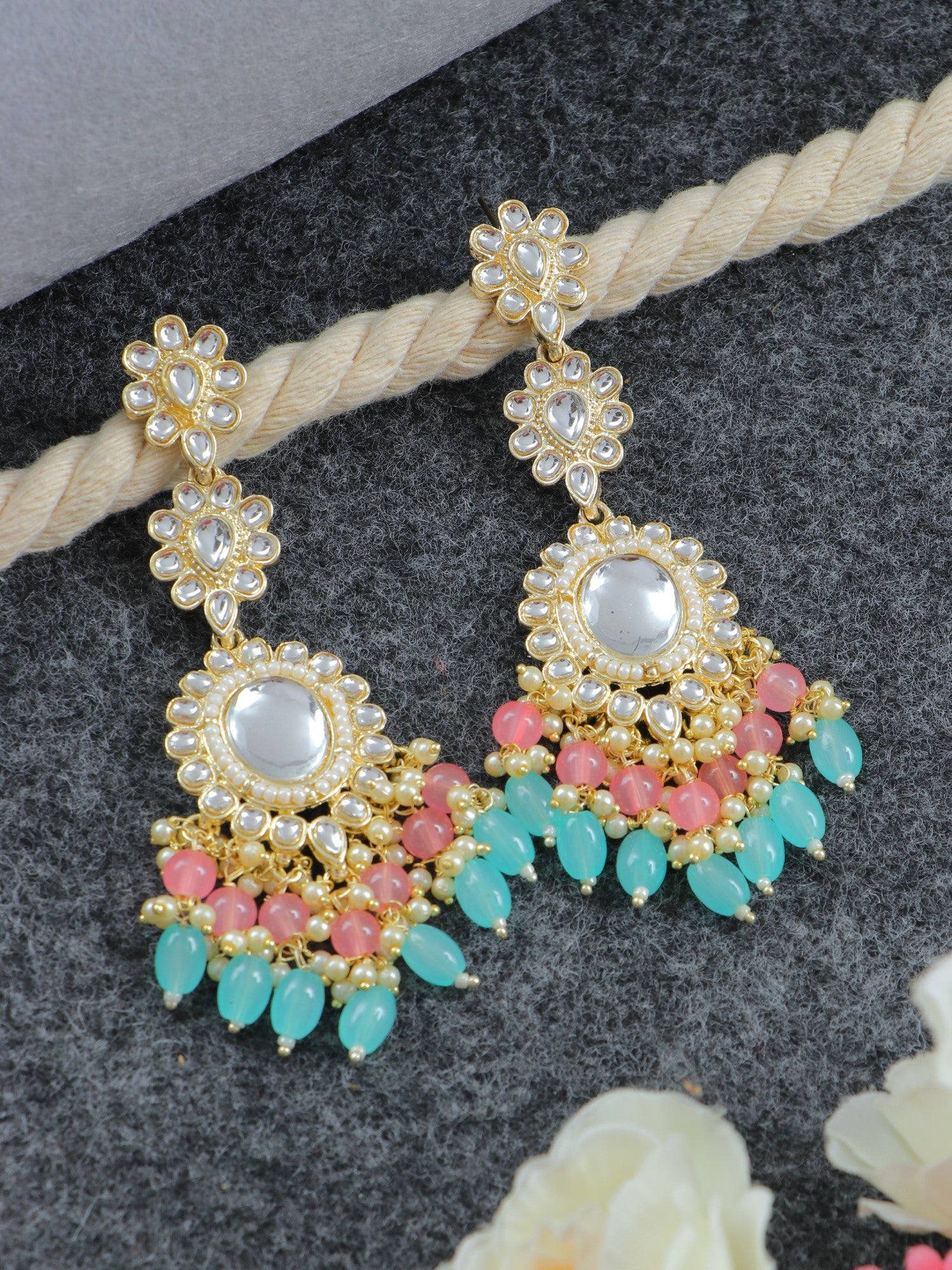 Meera Earrings- MultiColored Pearls Long Indian Wedding Earrings for WOmen