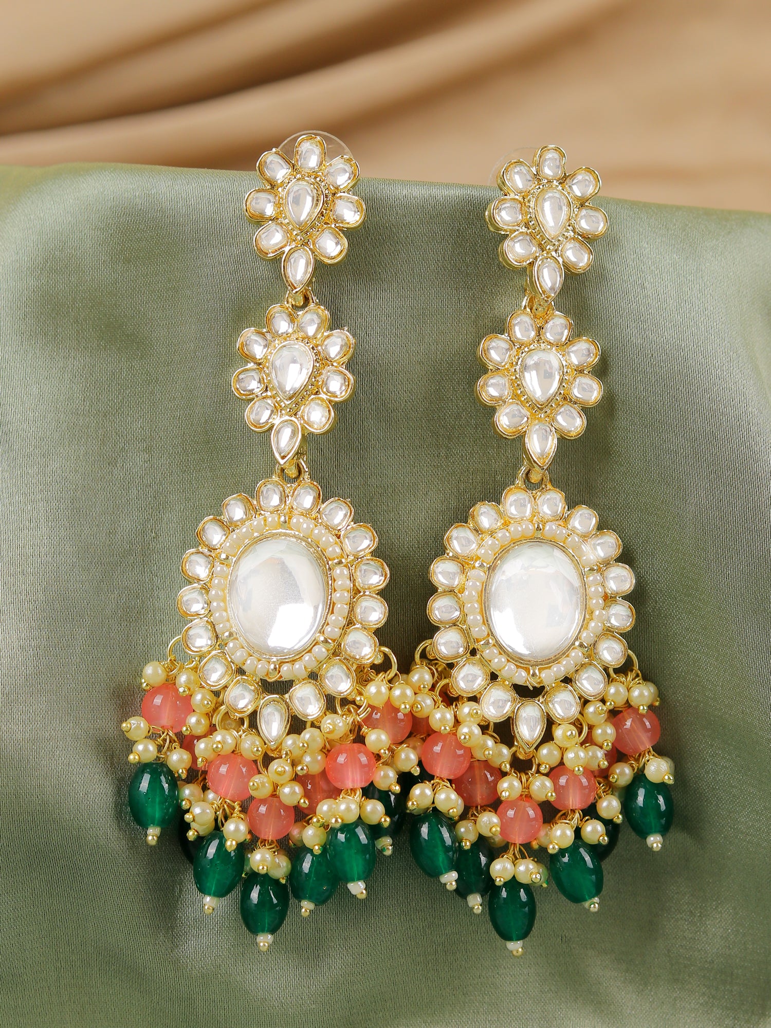 Meera Earrings- MultiColored Pearls Long Indian Wedding Earrings for WOmen