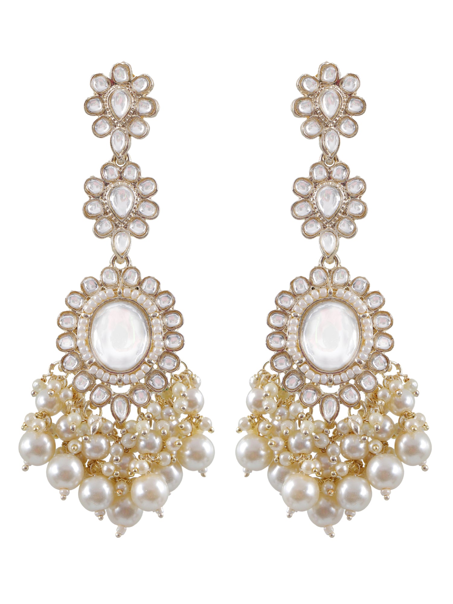 Meera Earrings- MultiColored Pearls Long Indian Wedding Earrings for WOmen