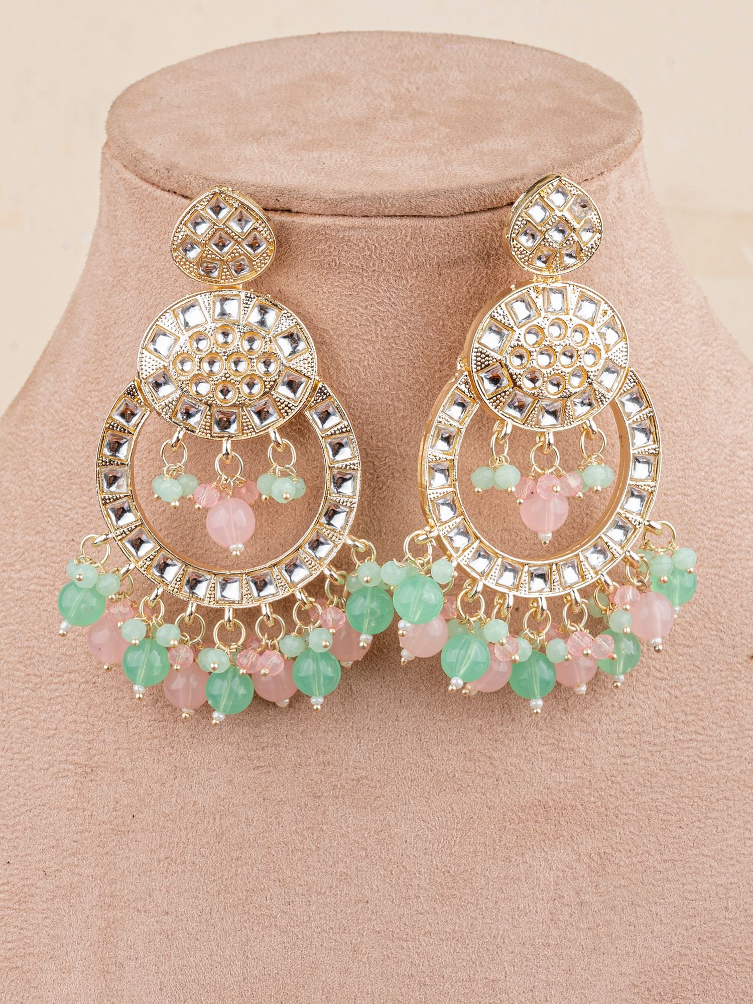 Lehar Danglers- Pink-Mint Green Ethnic Party Wear Earrings for Women/Girls