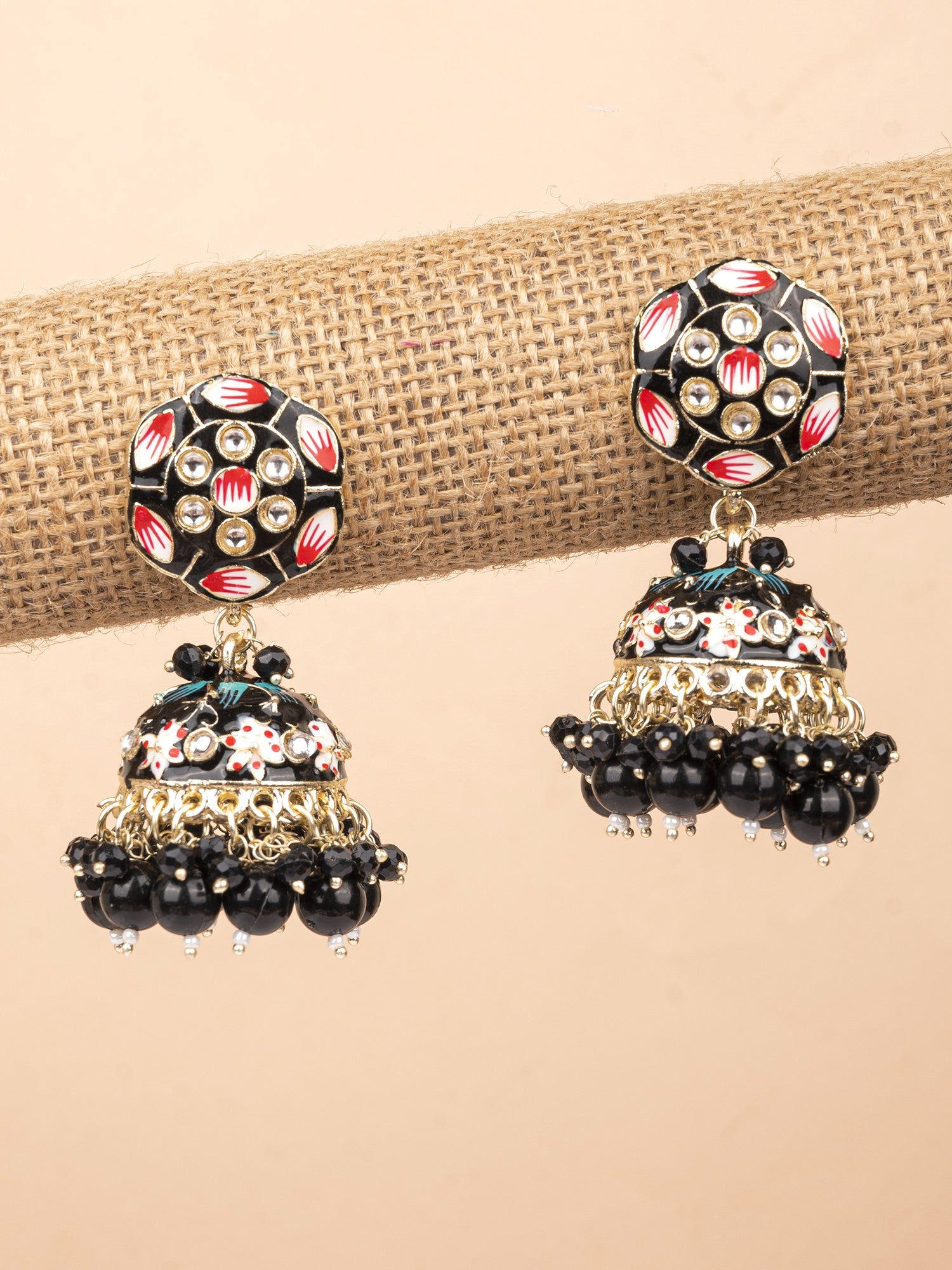 Black Floral Meenakari Jhumka Earrings for Women and Girls