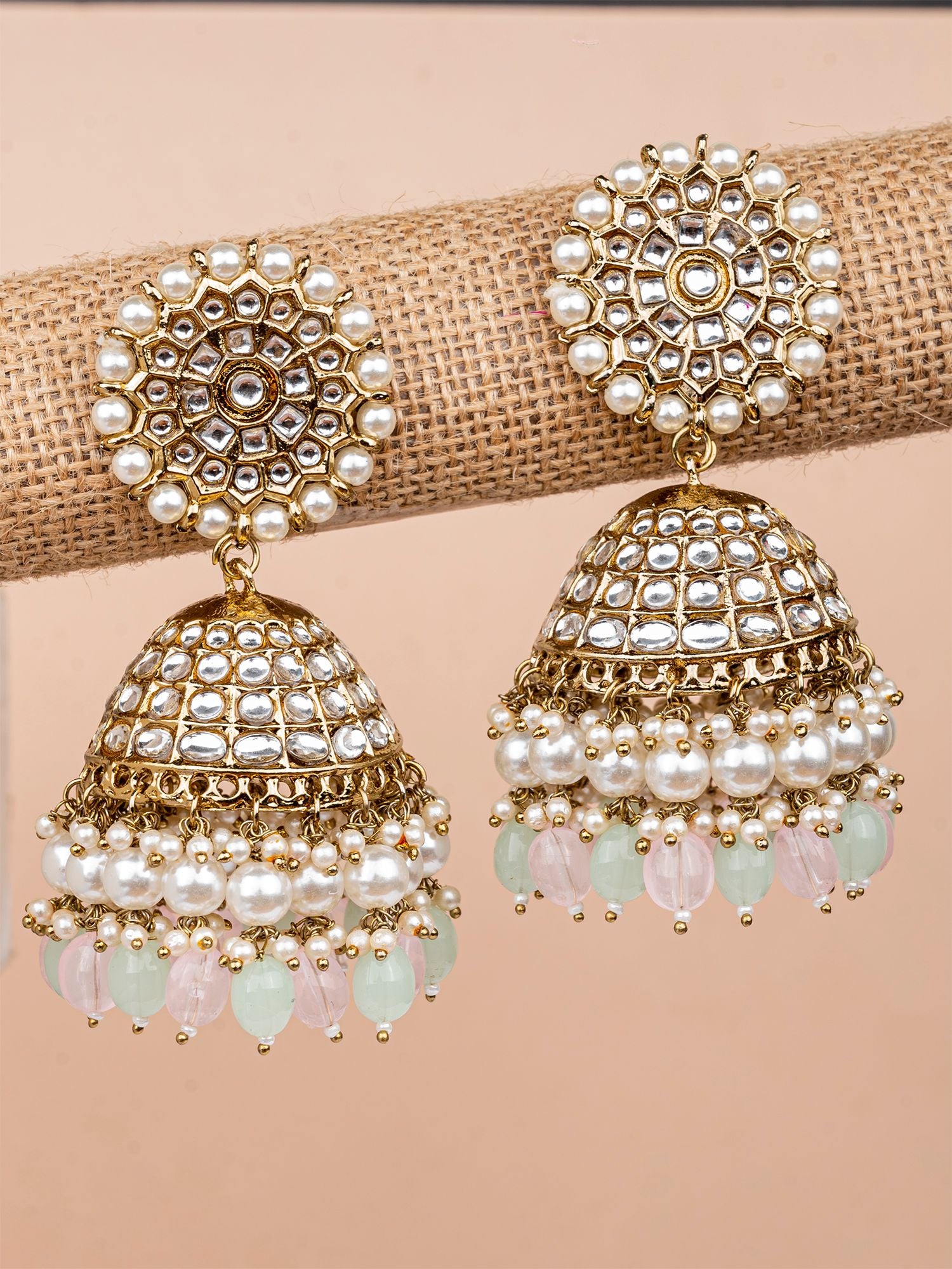 Mint Green Stylish Long Jhumka Earrings with Ear Chain