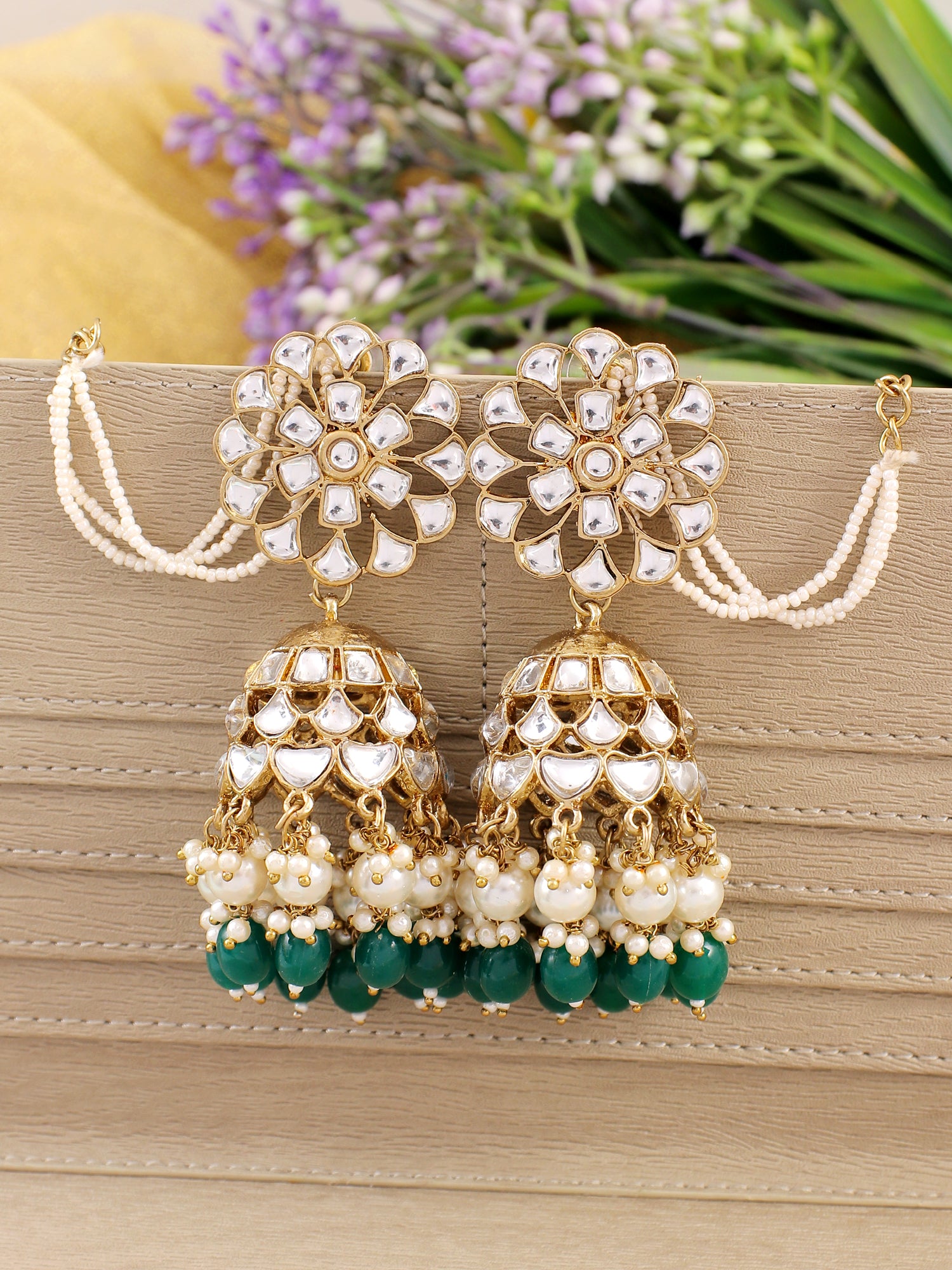 Kundan-Studded Pearl drop Traditional Party Wear Jhumka Earrings for Women