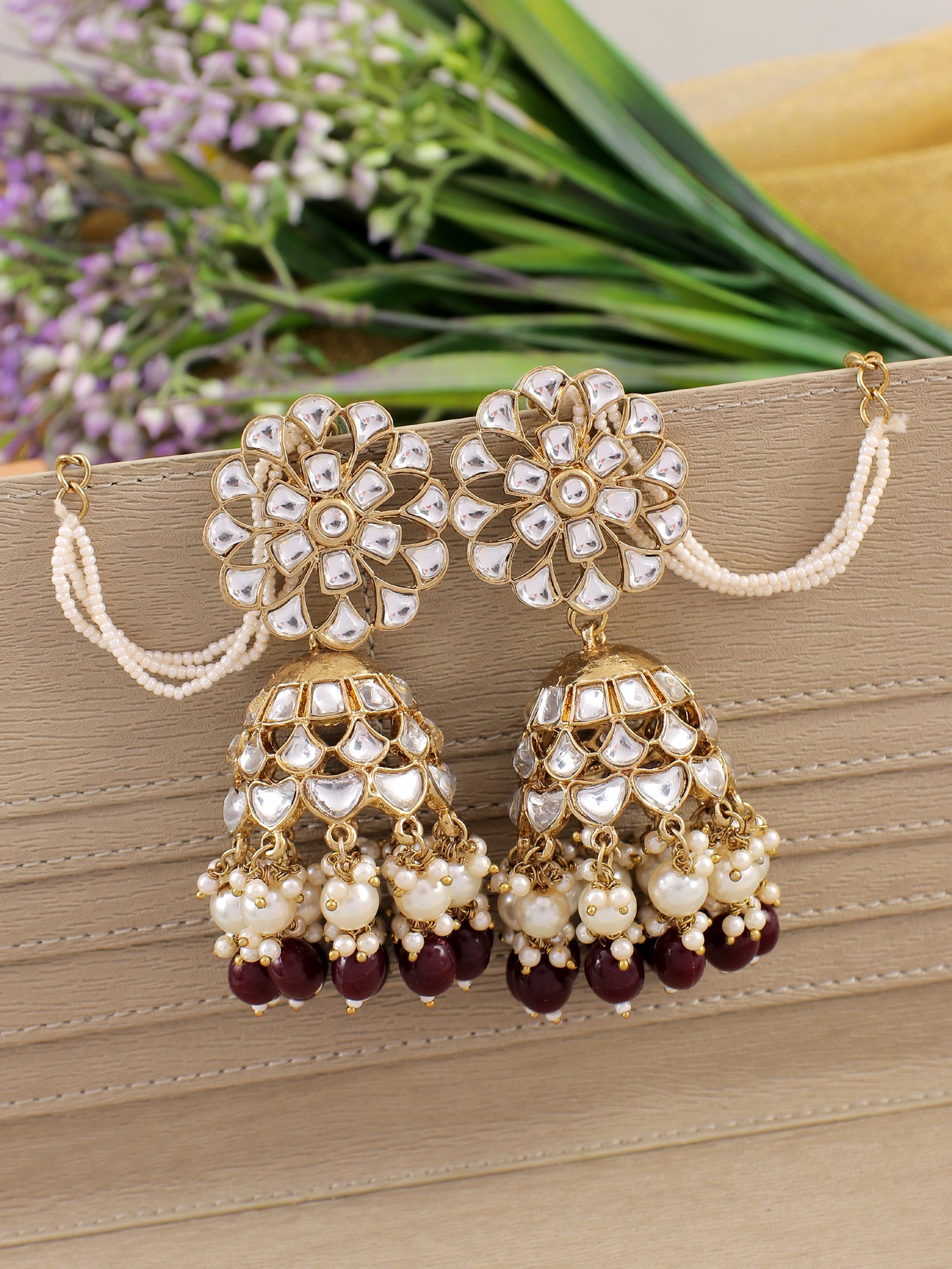 Kundan-Studded Pearl drop Traditional Party Wear Jhumka Earrings for Women