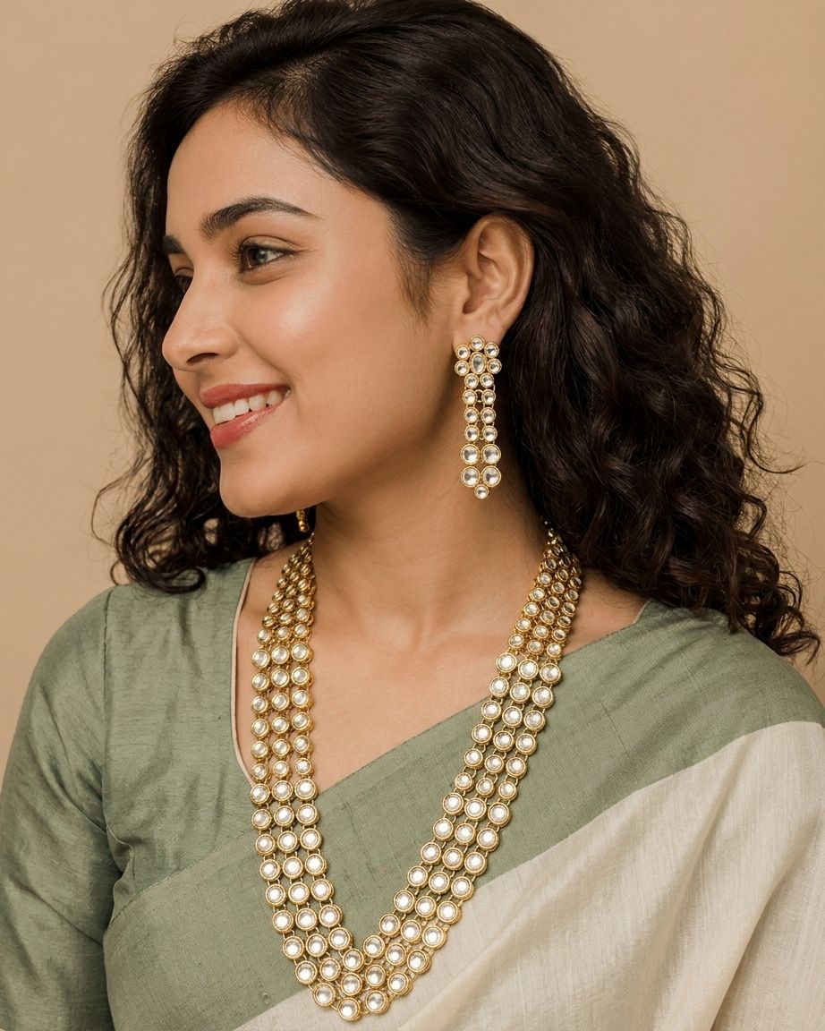 Gold Plated Kundan Jewellery Set for Wedding & Parties