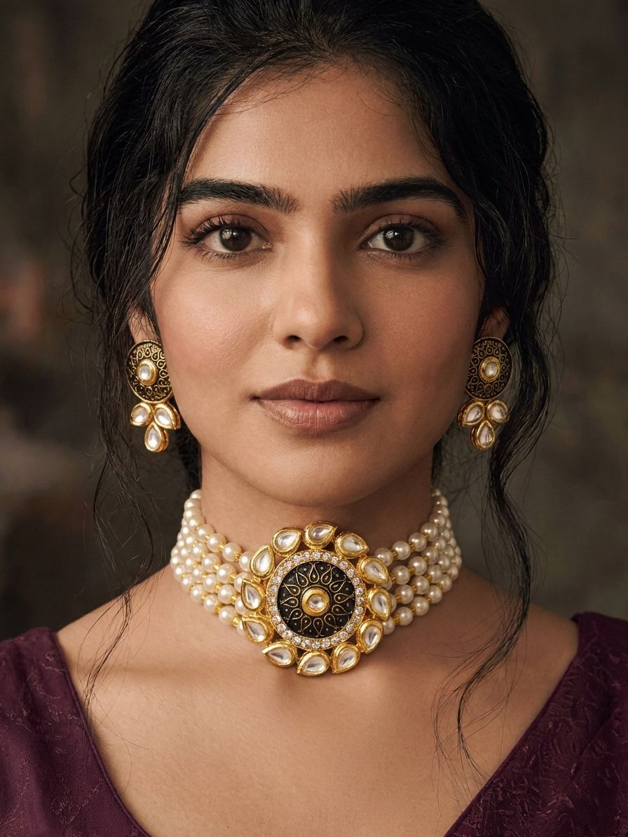 Traditional Black Kundan Choker Jewellery Set for Wedding and Party Wear