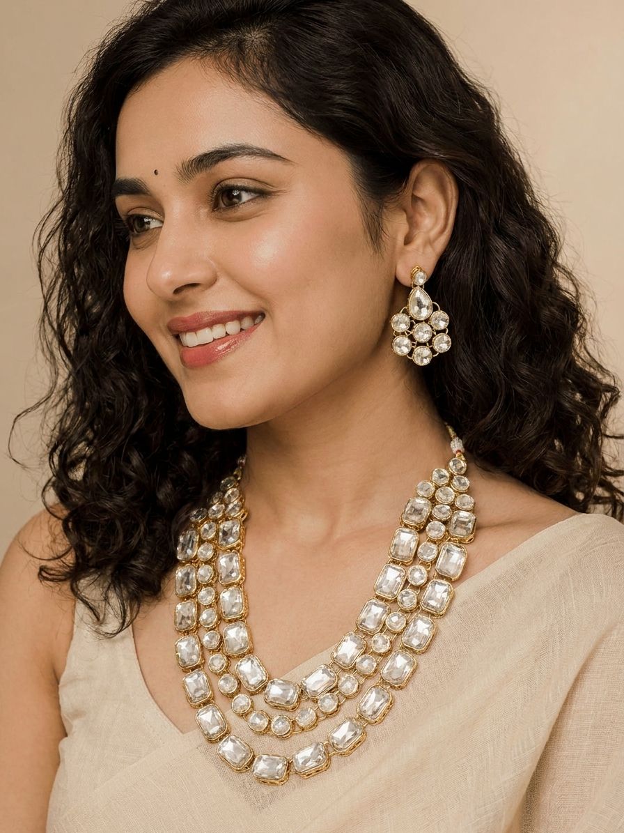Golden Glitter Traditional Faux Kundan Wedding Jewellery Set for Women