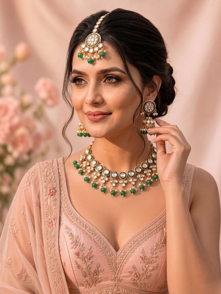 Golden Euphoria Ethnic Kundan Pearl Necklace Set for Bridal