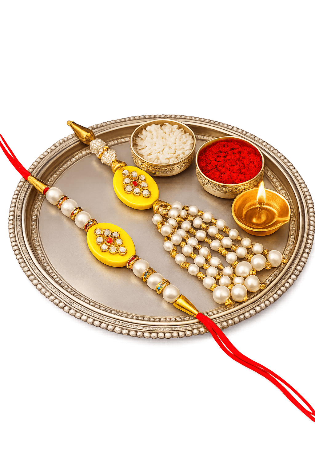 Handmade Rakhi 2026 Bhaiya Bhabhi Set with Kundan & Pearl Accents