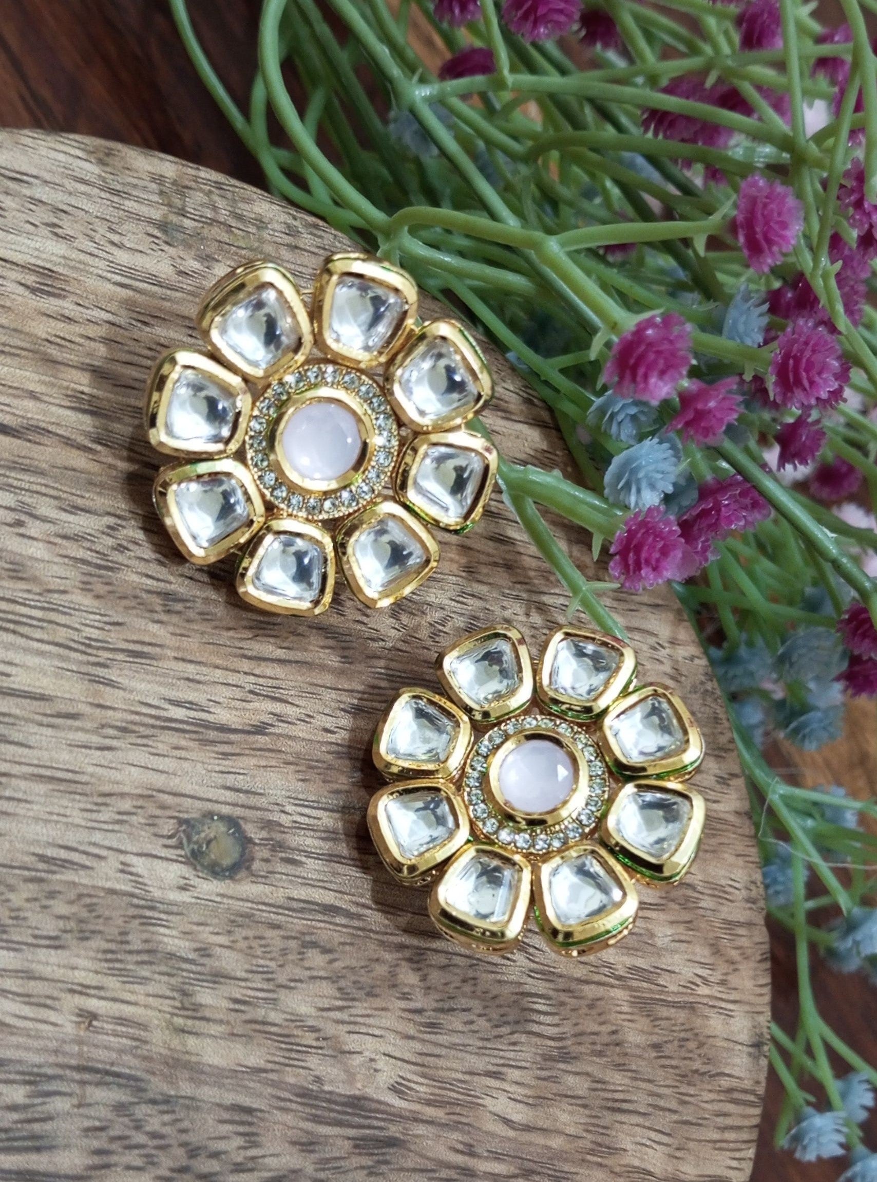 Gold Plated Kundan Stud Earrings for Girls/Women