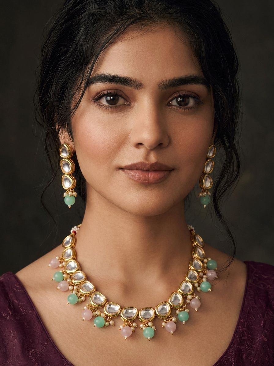 Elegant  Gold-plated Kundan and Pearl Jewellery Set for Women