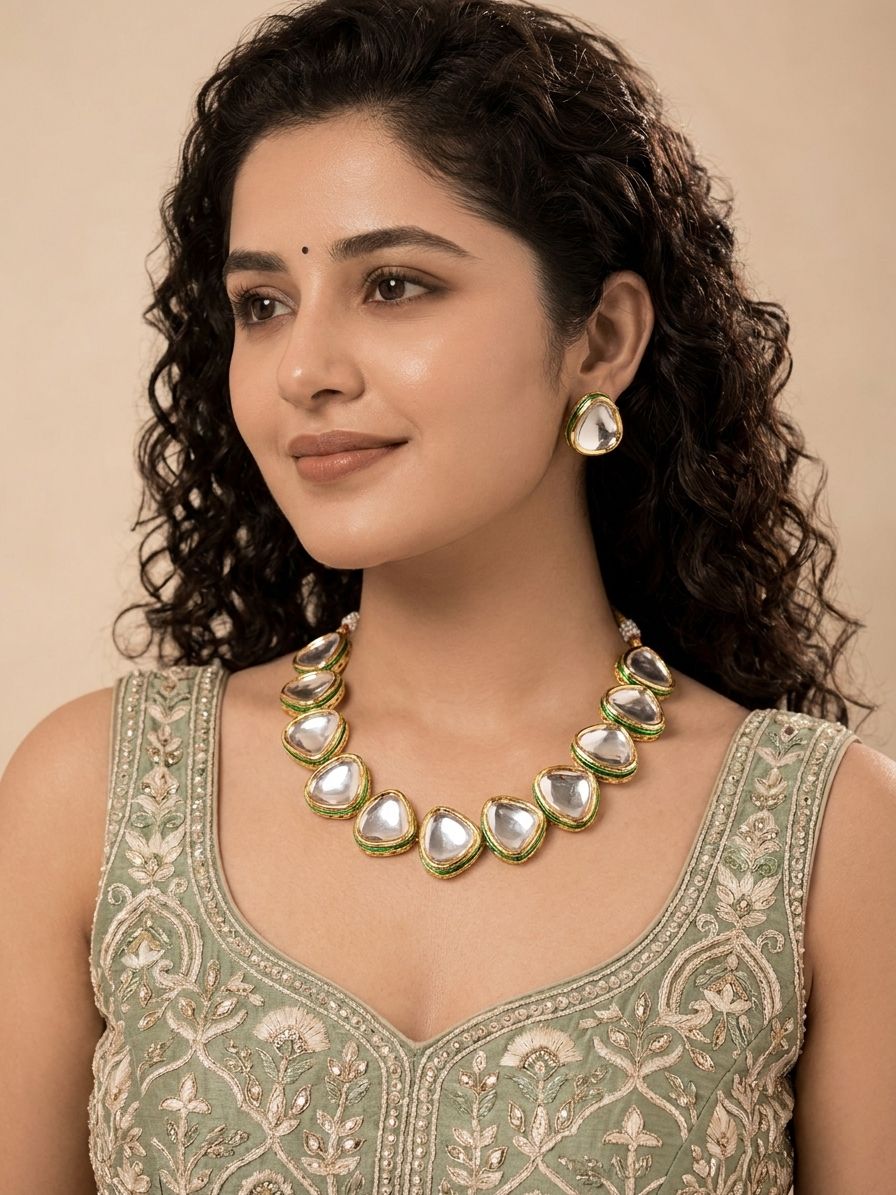 Party Wear Reversible Gold Kundan Choker Sets for Women & Girls