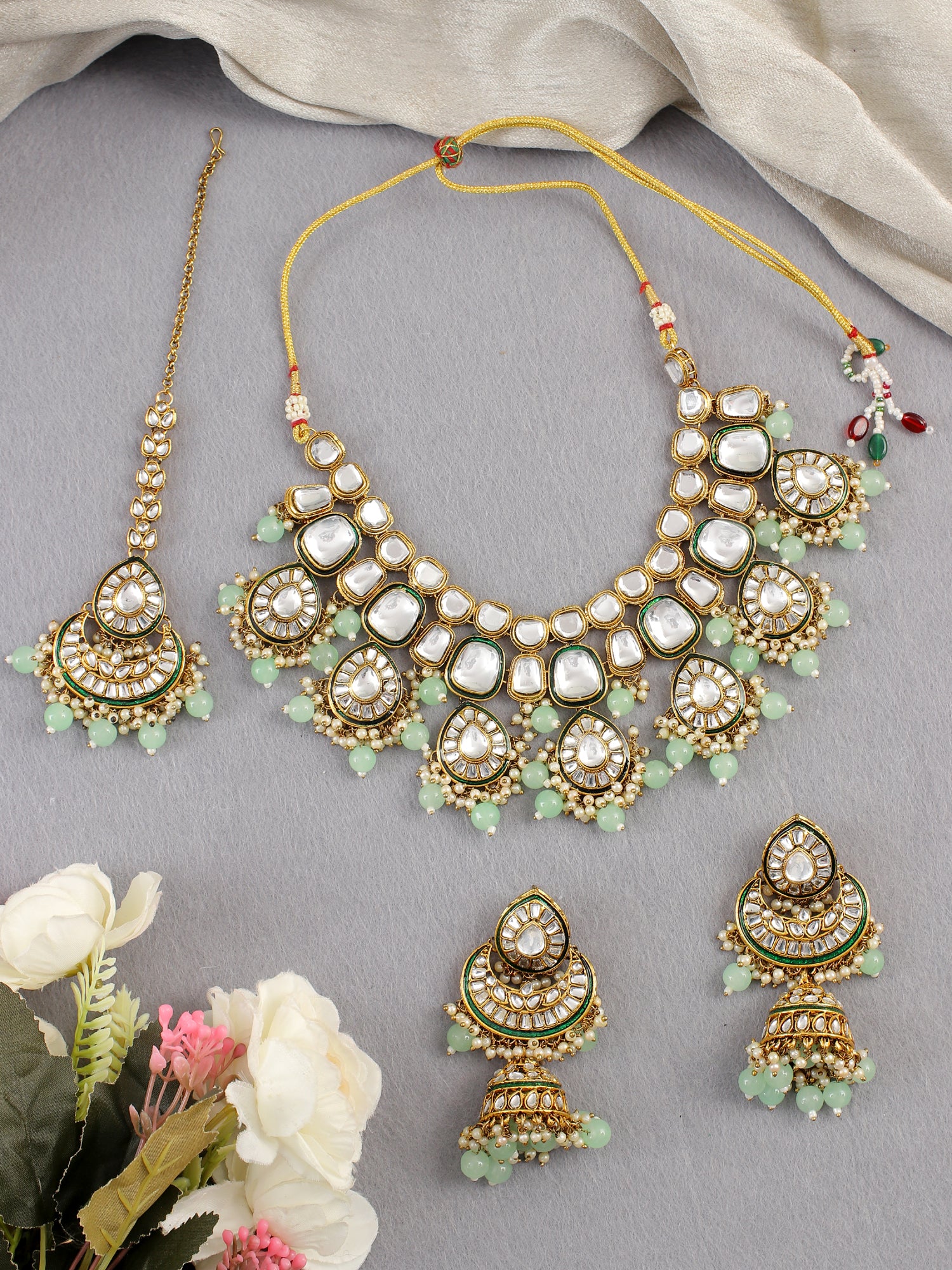 Regal Elegance Kundan Festive Necklace Set with Jhumka Tikka