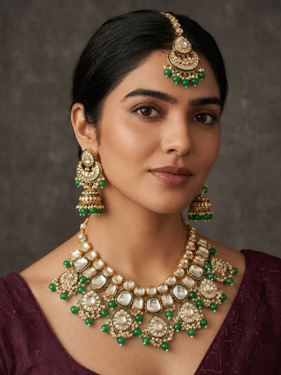 Regal Elegance Kundan Festive Necklace Set with Jhumka & Tikka