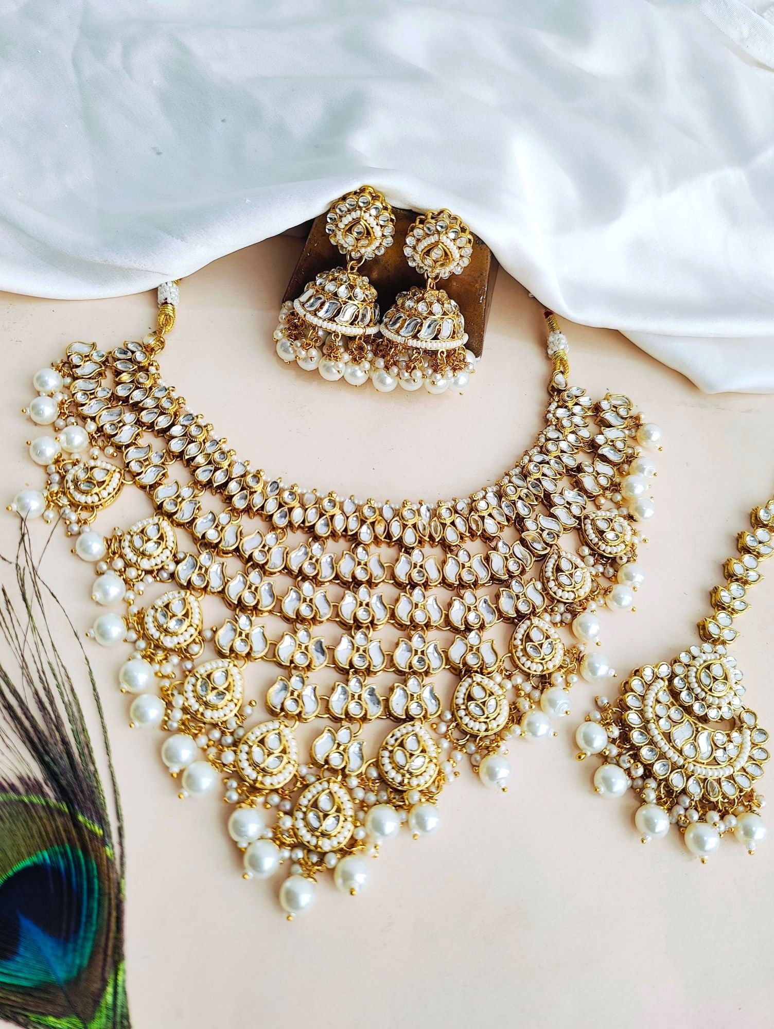 Green Party Wear Kundan Wedding Jewellery Set Necklace Set for