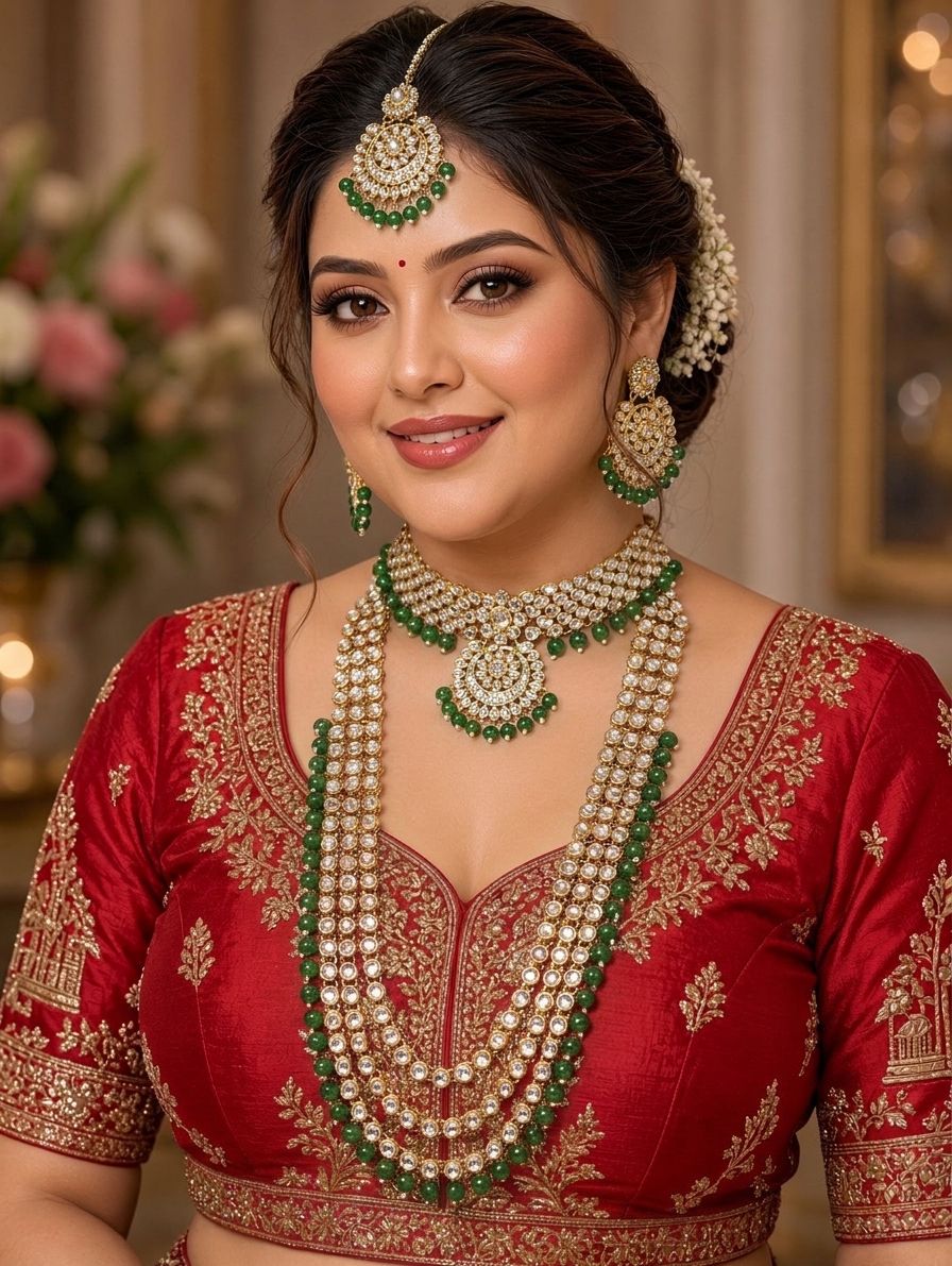 Green Kundan Bridal Jewellery Set for Women, Girls