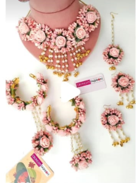Peach  Haldi-Mehndi Floral Jewellery Set for Women