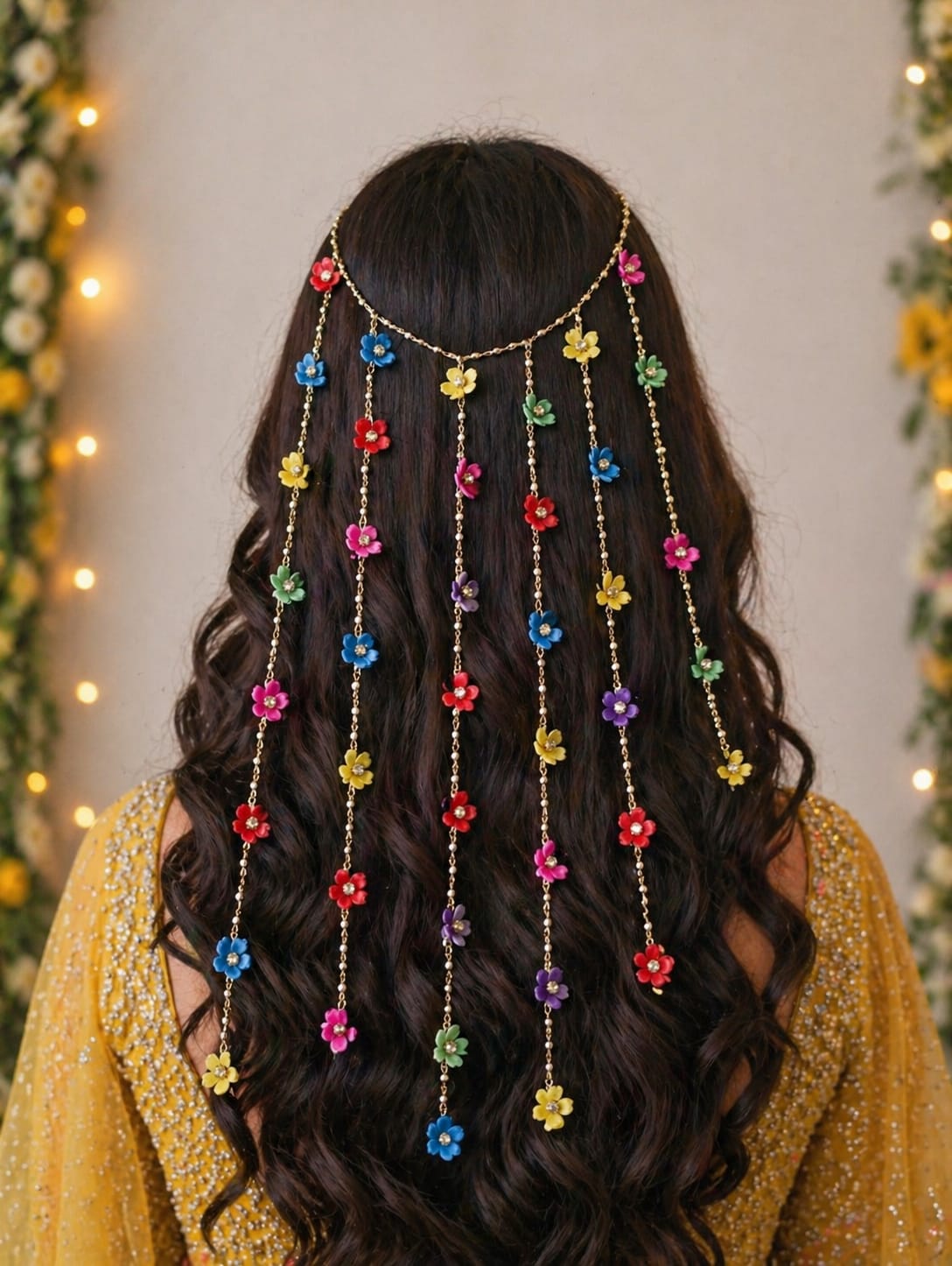 Gold plated multicolor floral hair accessories for women, ideal for wedding, bridal flower hair accessories, 2026 collection