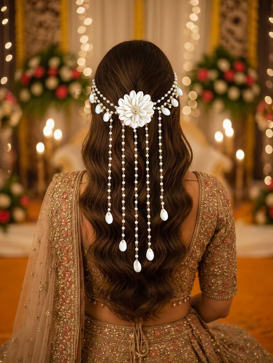 Ivory Sea Shell Hair Accessory for Haldi Mehndi