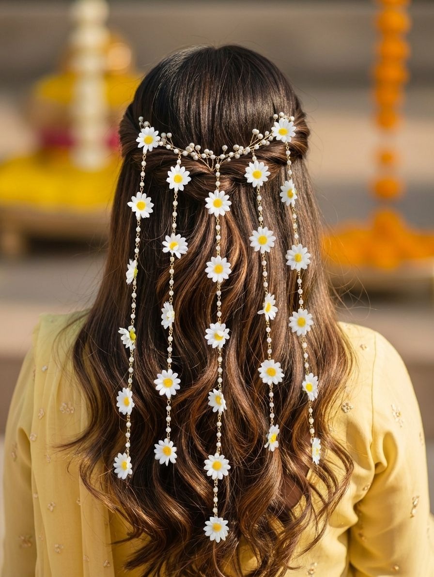 White Daisy Flower Hair Accessory for Haldi Wedding