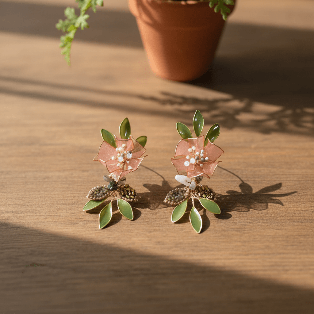 Pastel pink sky-blue resin floral earrings for haldi mehndi
