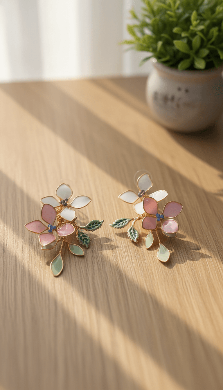 handmade floral resin earrings jhumka, pink and green lightweight