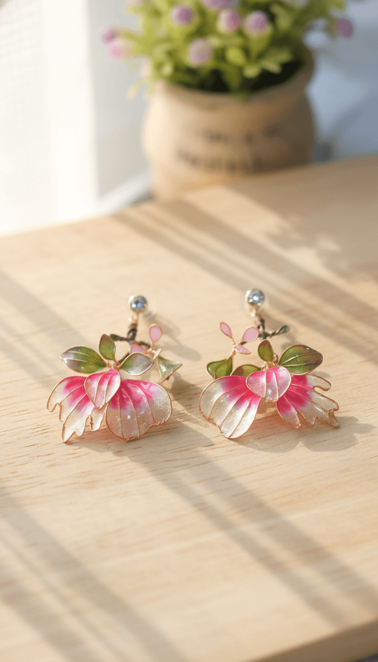 floral resin drop earrings, handmade designer resin earrings for women