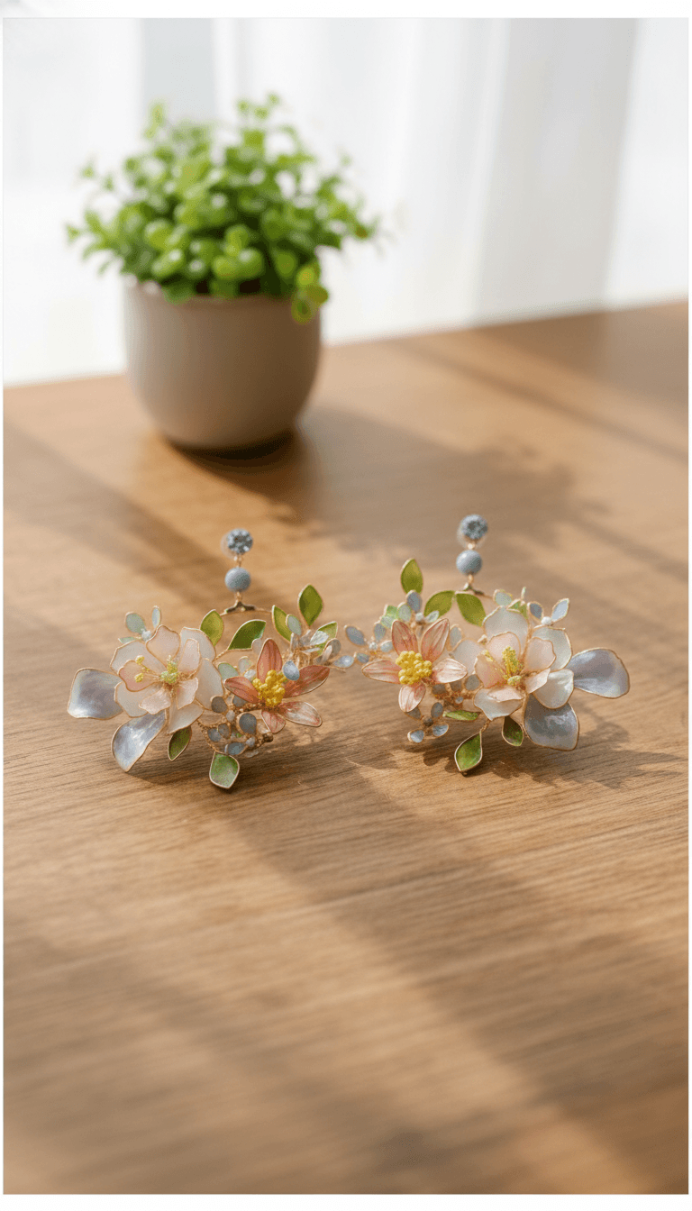 floral resin earrings jhumka, pink and green handmade earrings
