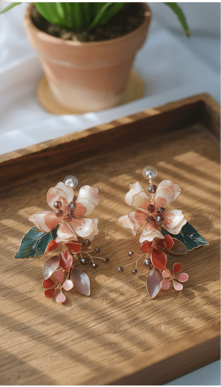floral handmade resin drop earrings for women, designer style