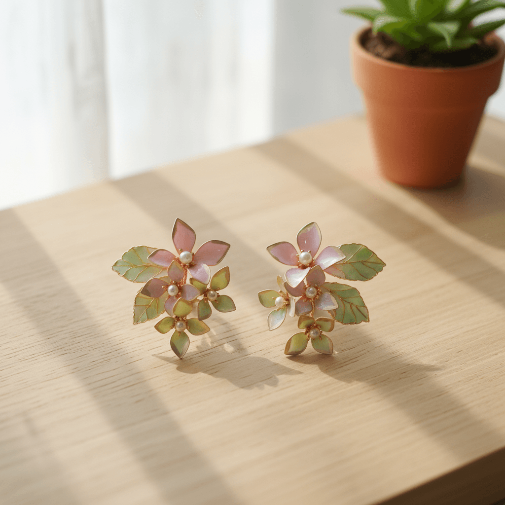 Pink Mint Floral Drop resin earring, lightweight handmade statement