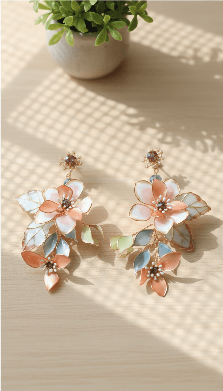 Handmade resin earrings with real flowers, white and sky blue floral drop design, lightweight and elegant for Haldi events
