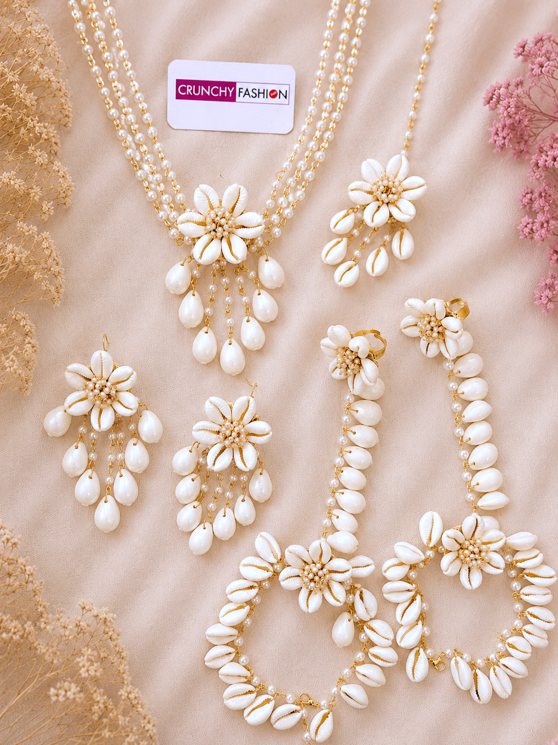 Mahi Pearl & Sea Shell Flower Jewellery Set