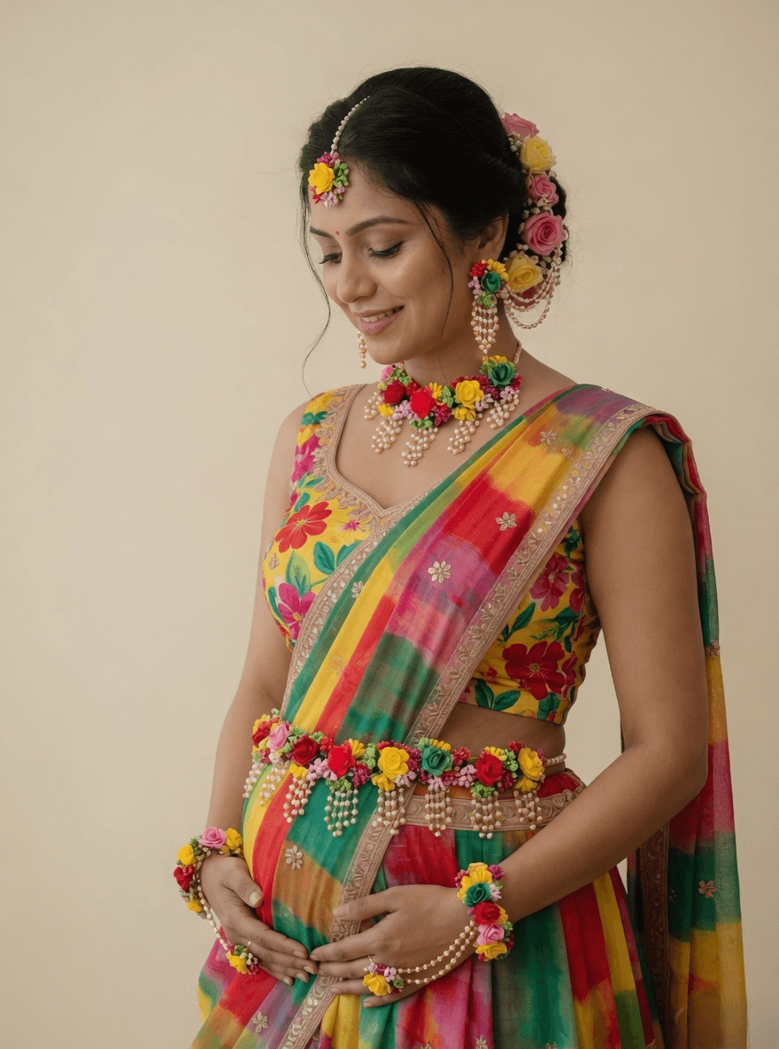 premium floral jewellery baby shower set, handmade maternity shoot accessory