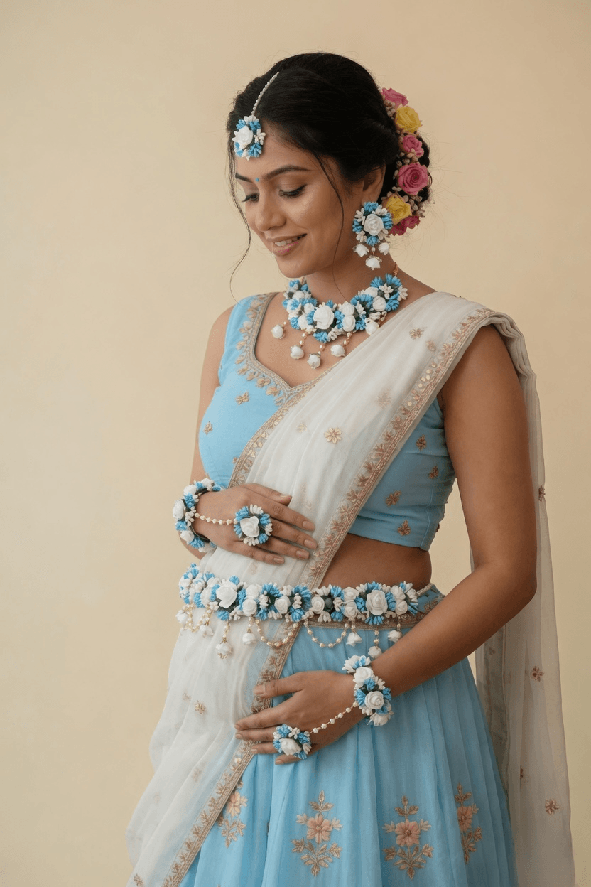 floral jewellery aesthetic godh bharai jewellery set for baby shower