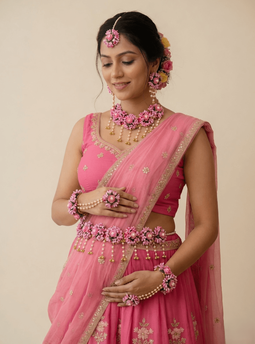 designer baby shower jewellery, handmade floral maternity jewellery