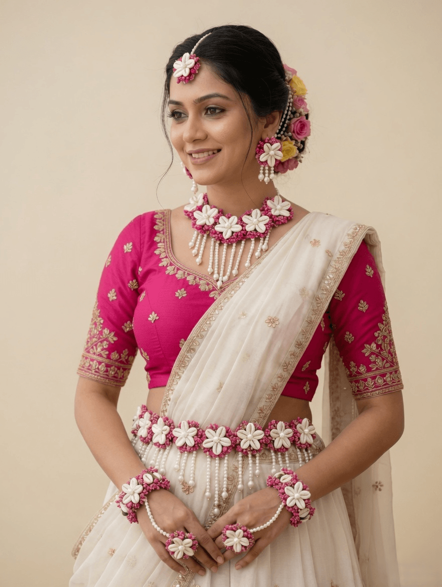 baby shower floral accessories, indian flower jewellery for photoshoot