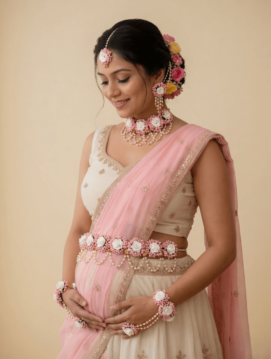 floral jewellery for pregnancy photoshoot with bangles set