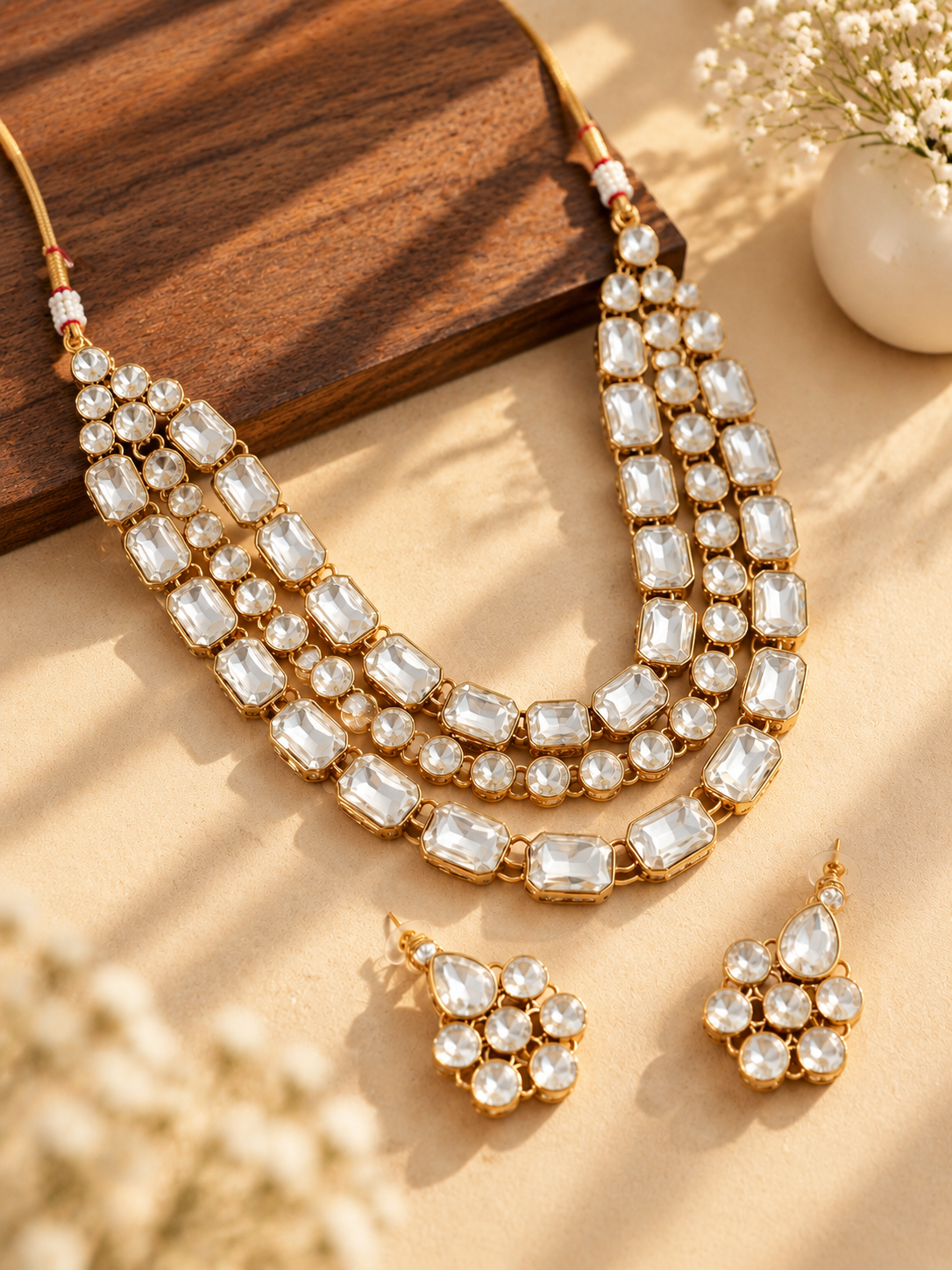 Golden Glitter Traditional Faux Kundan Wedding Jewellery Set for Women