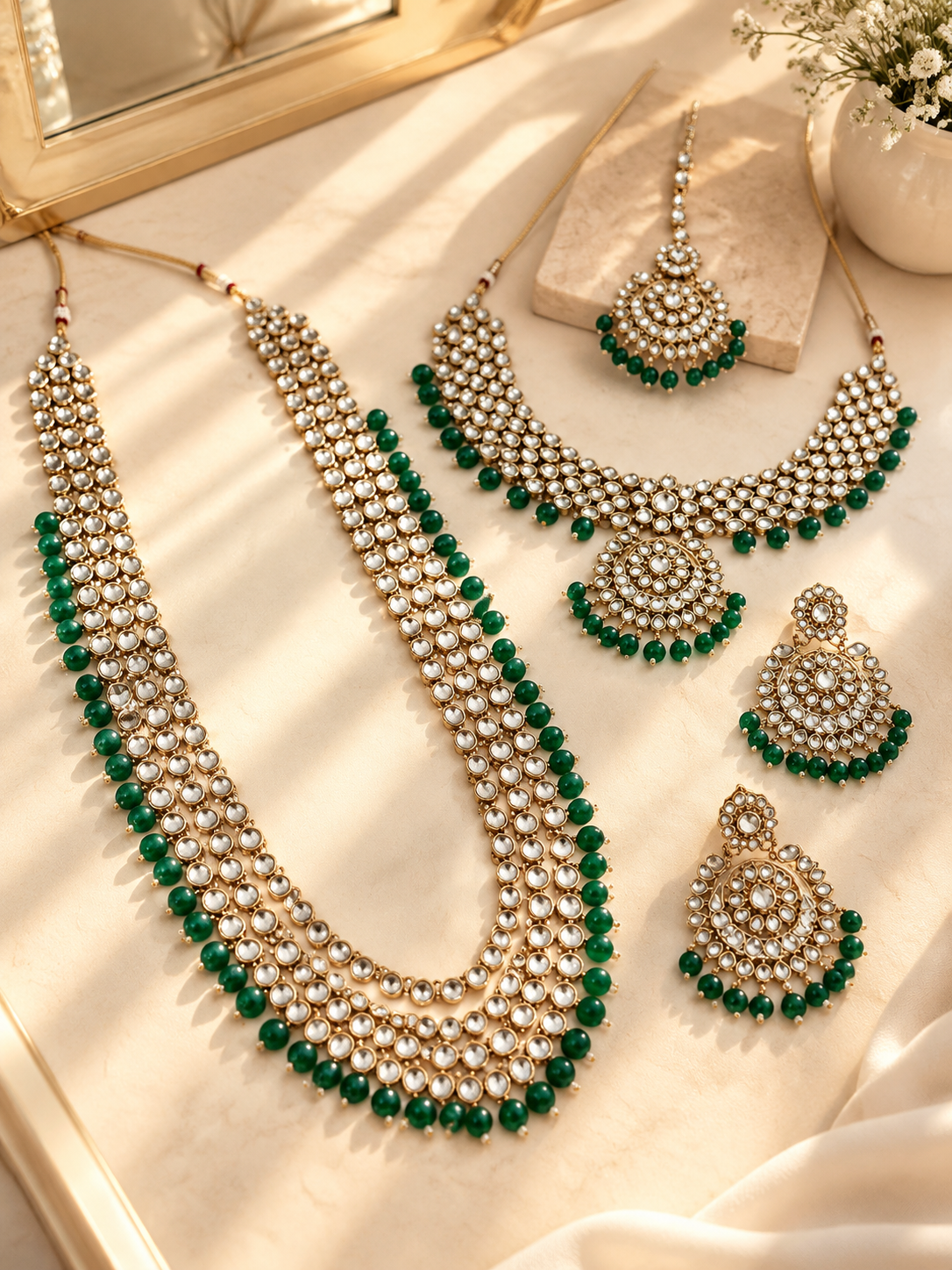 Green Kundan Bridal Jewellery Set for Women, Girls