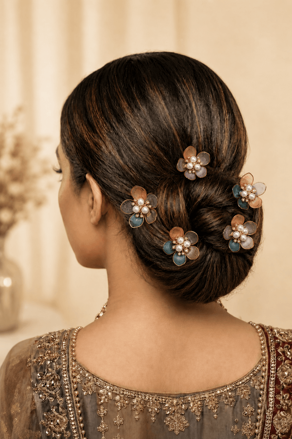 Pastel Floral Acrylic Hair Pin for Wedding Haldi