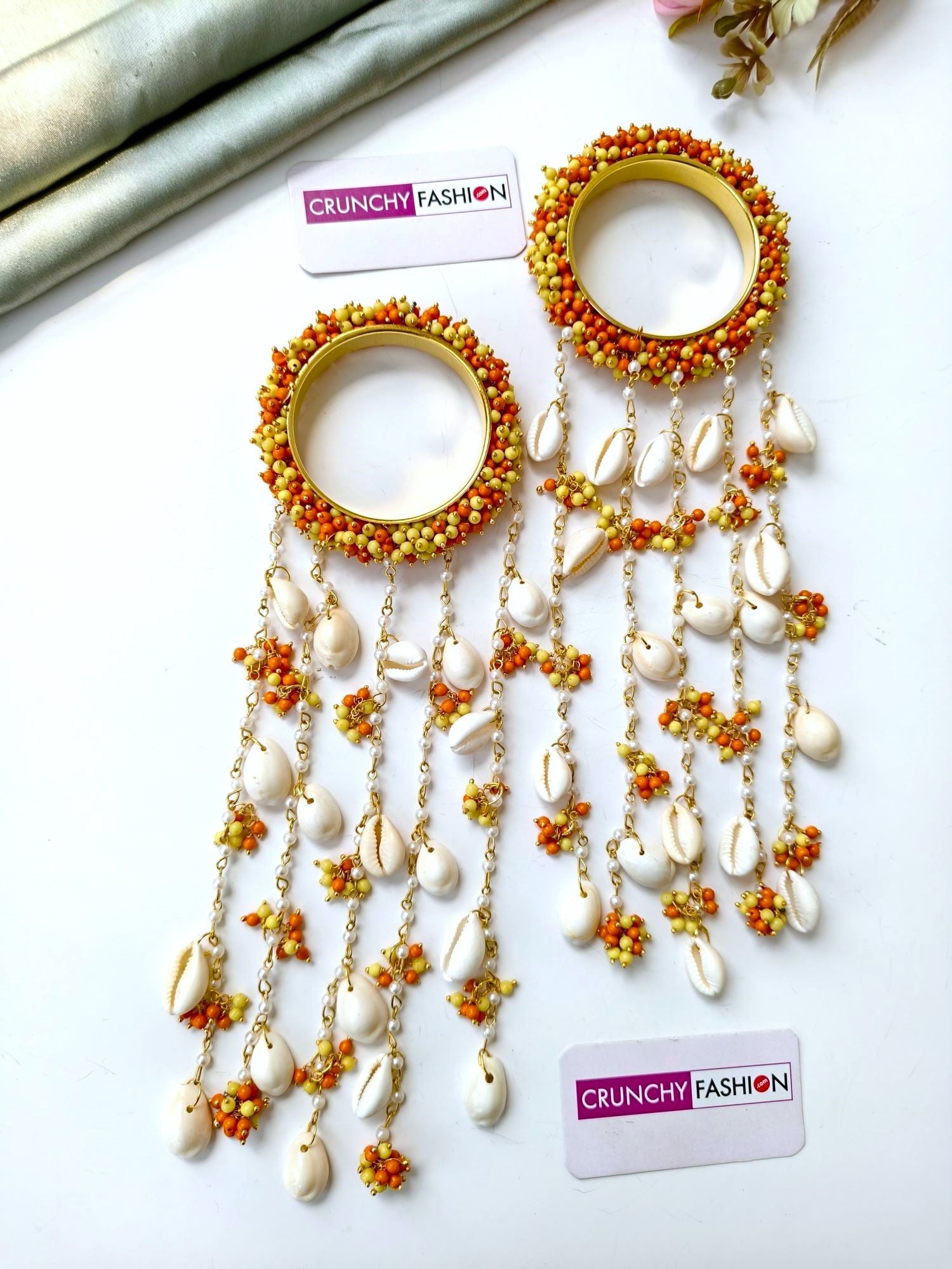 orange and yellow handmade bridal kaleere kalire bangles for haldi