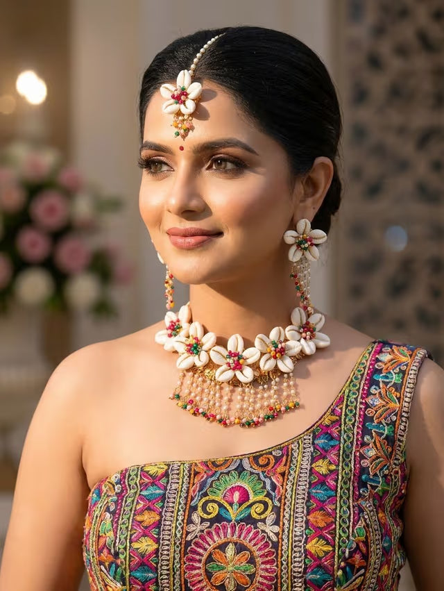 Pearl & Cowrie Shell Handmade Jewellery Set for Haldi