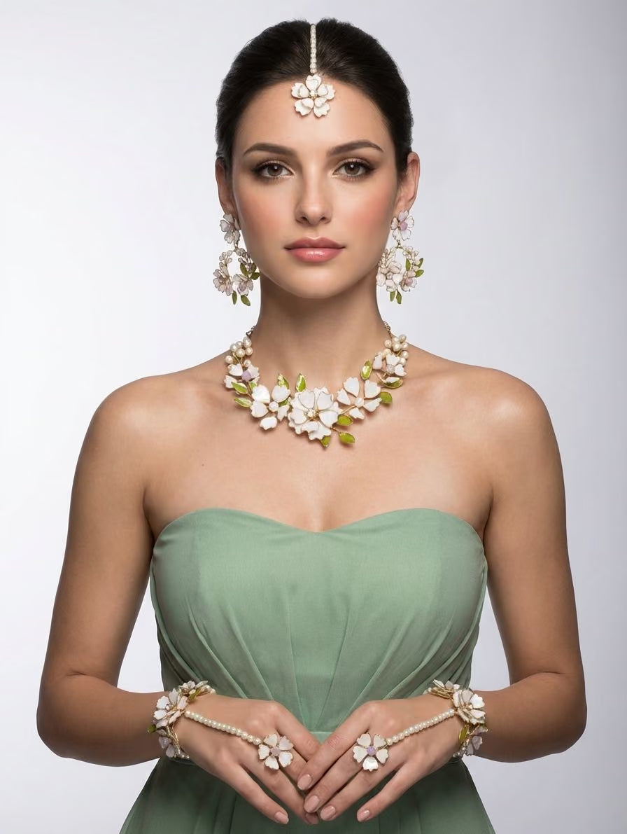 Maria Pink Floral Jewellery Set